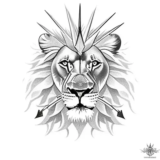 Lion with thorn crown and cross tattoo design idea