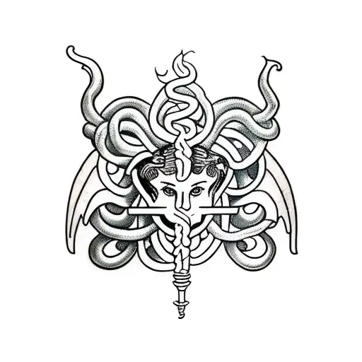 Medusa caduceus tattoo design idea