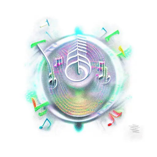 Musical notes transforming into an alien spaceship tattoo design idea