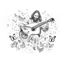 Jesus playing a guitar surrounded by butterflies tattoo design idea