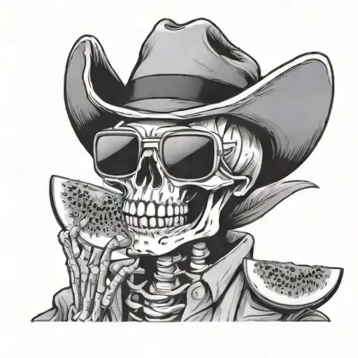 skeleton in sunglasses rating watermelon everythink  in comics style  tattoo design idea