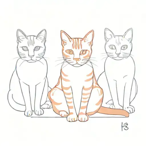 three cats, peach, red, gray tabby tattoo design idea