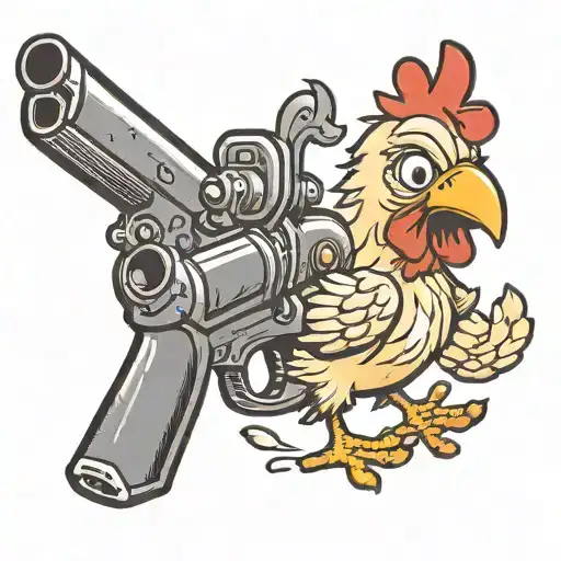 cartoon chicken with m1 bazooka over shoulder  tattoo design idea
