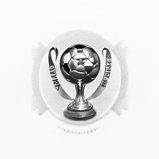 Cristiano Ronaldo with ball above head a champions league trophy a world cup trophy and a real Madrid badge tattoo design idea