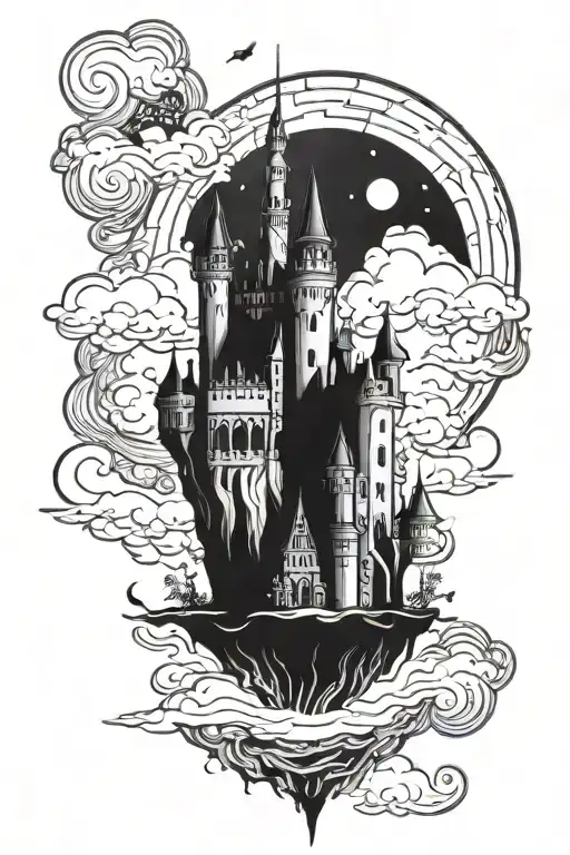floating castle floating tattoo design idea