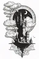 floating castle floating tattoo design idea