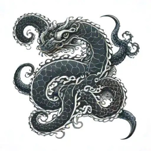 half octopus half japanese dragon wrapped tattoo design idea