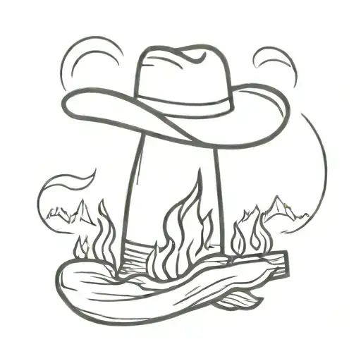 opussum outline with a cowboy hat sitting by a campfire tattoo design idea