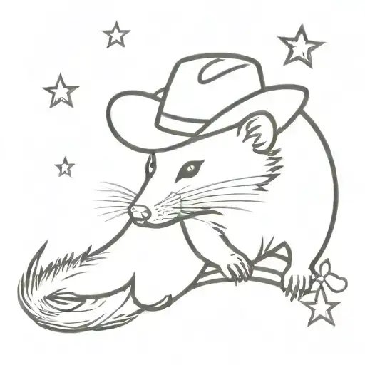 Opossum outline with a cowboy hat with stars as a background tattoo design idea