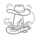 opussum outline with a cowboy hat sitting by a campfire tattoo design idea