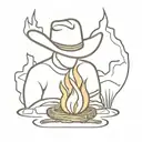 opussum outline with a cowboy hat sitting by a campfire tattoo design idea