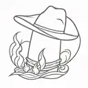 opussum outline with a cowboy hat sitting by a campfire tattoo design idea