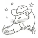 Opossum outline with a cowboy hat with stars as a background tattoo design idea
