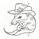 Opossum outline with a cowboy hat with stars as a background tattoo design idea