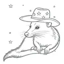Opossum outline with a cowboy hat with stars as a background tattoo design idea