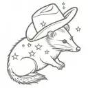 Opossum outline with a cowboy hat with stars as a background tattoo design idea