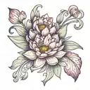 water lily, iris, carnation bouquet wrapped tattoo design idea