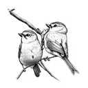 two robins with a stick in their beaks and perching on a branch of wisteria tattoo design idea
