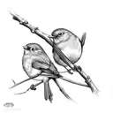 two robins with a stick in their beaks and perching on a branch of wisteria tattoo design idea
