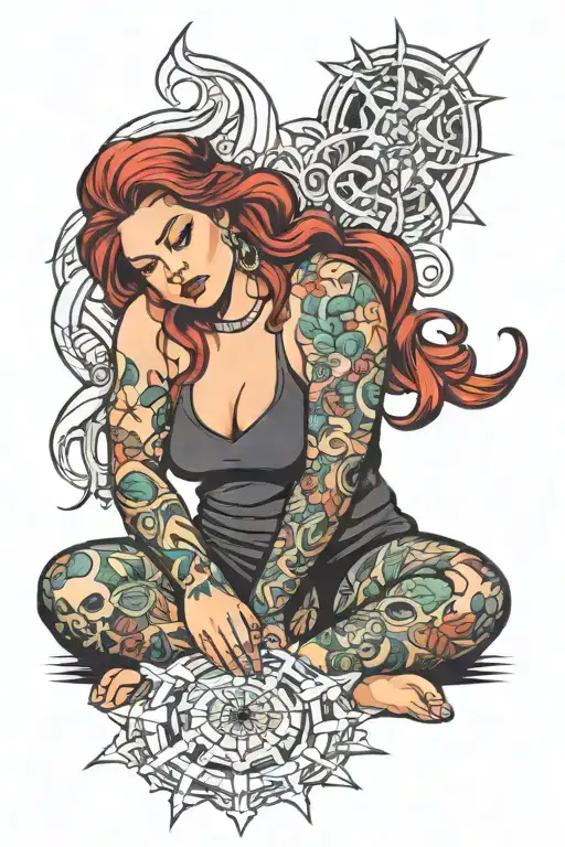 fed up drained plus size woman flat on floor  tattoo design idea