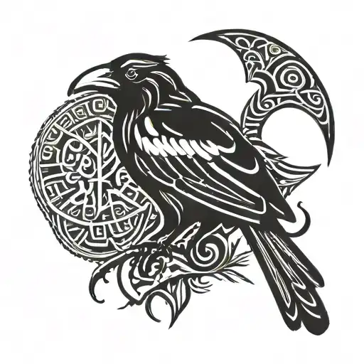 "Mara" in Nordic runes with Odins ravens tattoo design idea