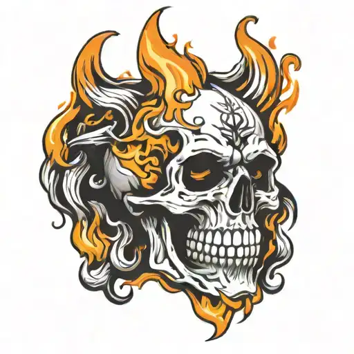 skull with open mouth on fire tattoo design idea