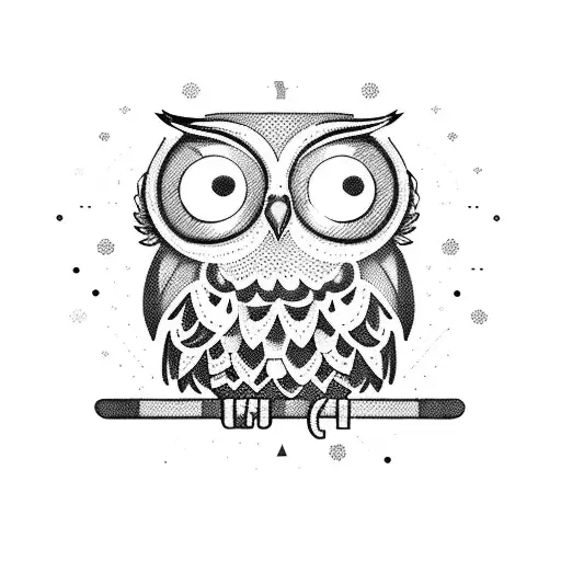 A nurse owl delicately balancing a tray of delectable desserts in a sketch style tattoo design idea