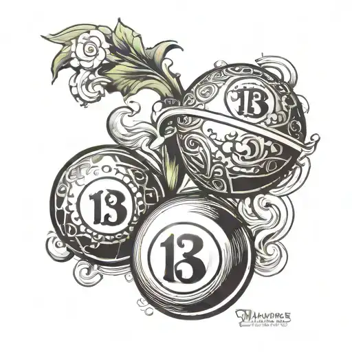 William Lawsons logo, number 13 and 2 billiard balls tattoo design idea