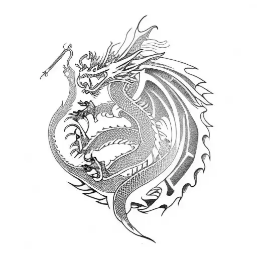 dragon protecting treasure tattoo design idea