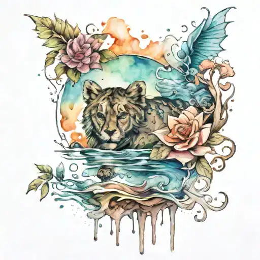 The water color tattoo I want is a mother and around a 3 or 4 year old son standing in a puddle up to there ankles with  tattoo design idea