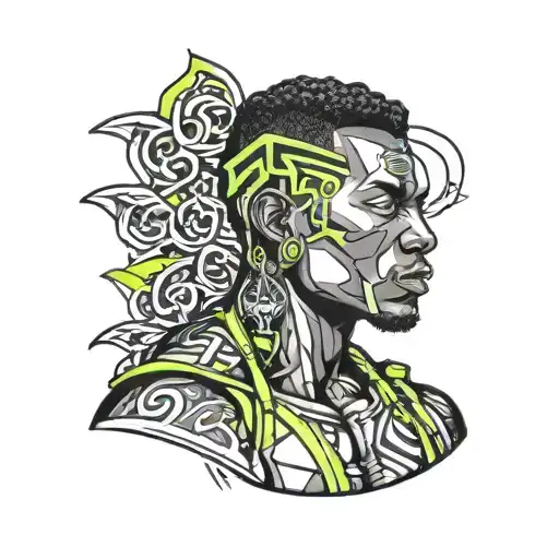 muscular black boy in neon clothes tattoo design idea