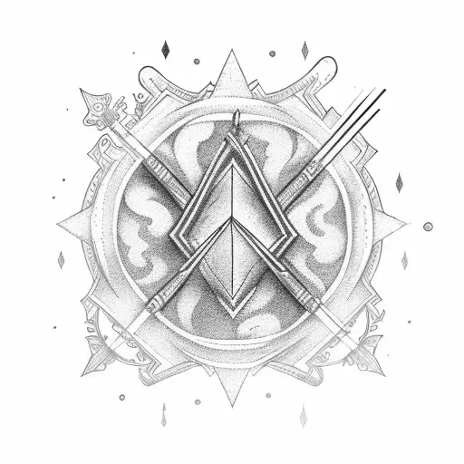 A magical spellbook with floating musical instruments tattoo design idea