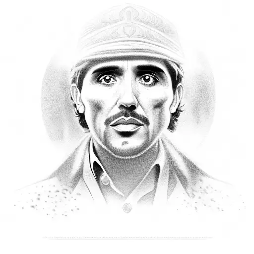 A black and grey portrait of Tony Montana with the quote 'The World is Yours' tattoo design idea