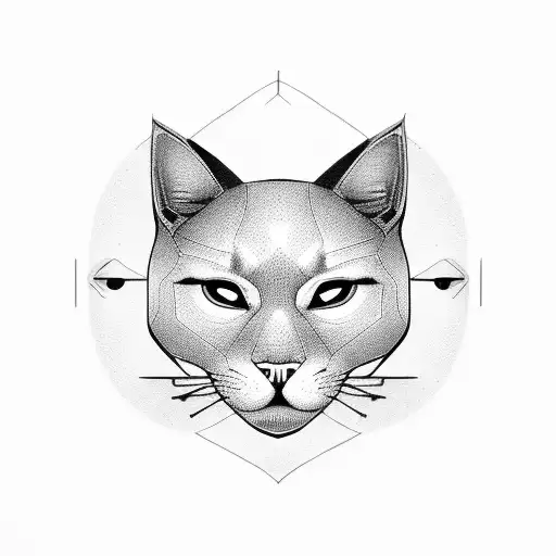 A minimalistic design of a black cat and panther's eyes staring into each other tattoo design idea
