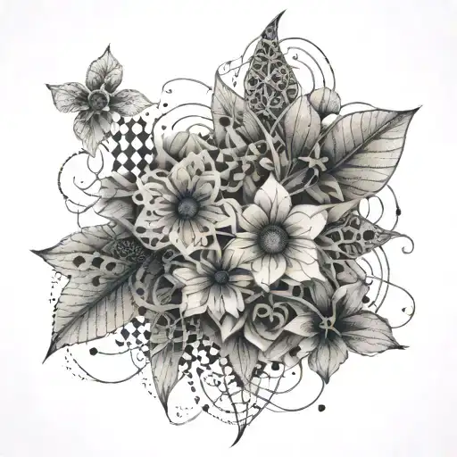 A mathematical equation intertwined with floral patterns tattoo design idea