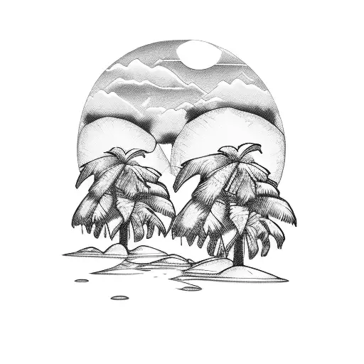 Goa landscape beach churches coconut trees tattoo design idea