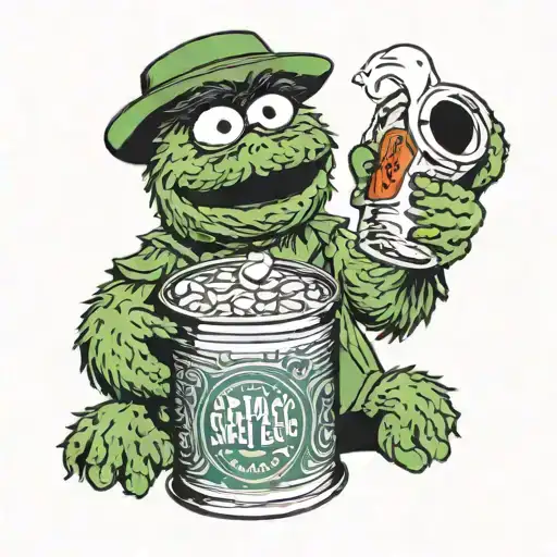 Oscar the Grouch from Sesame Street popping out of a can of Schaefer beer.  tattoo design idea
