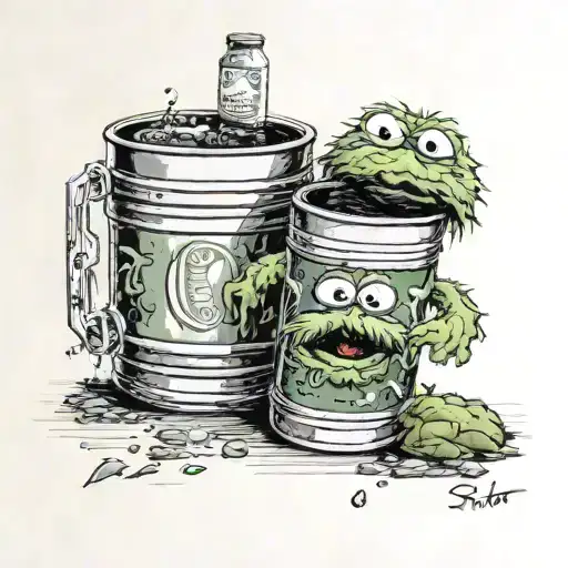 Oscar the Grouch from Sesame Street emerging from a can of Schaefer beer.  tattoo design idea