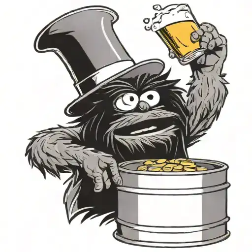 Oscar the Grouch from Sesame Street emerging from a can of Schaefer beer.  tattoo design idea