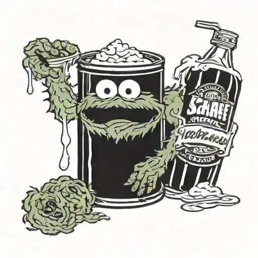 Oscar the Grouch from Sesame Street popping out of a can of Schaefer beer.  tattoo design idea