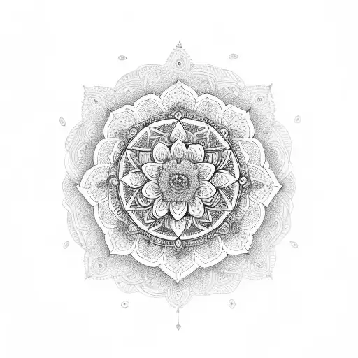 mandala with flowers and hinduism tattoo design idea