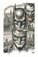Batman, Joker, Bane, Gotham City skyline tattoo design idea