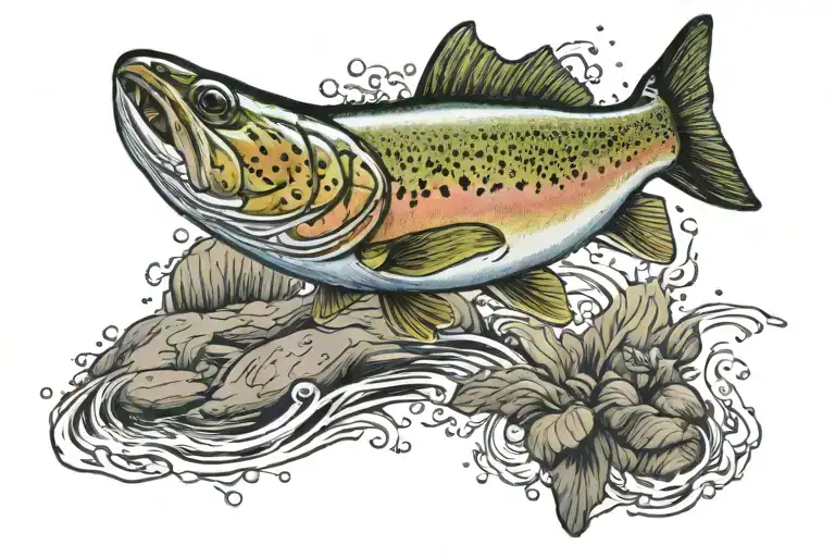 brook trout jumping tattoo design idea