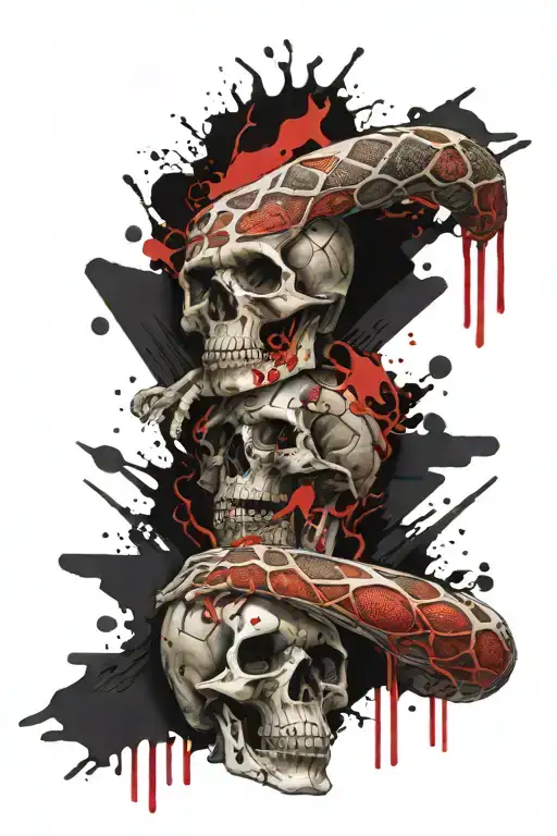 full arm sleeve trash polka with skull and snake realistic tattoo design idea