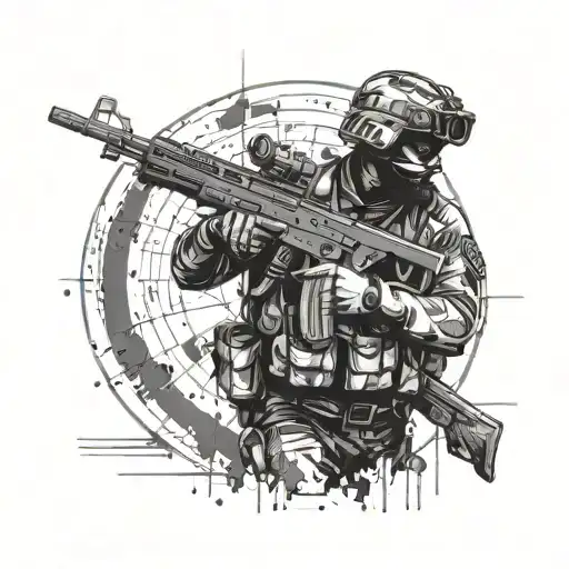 Combine the silhouette of a Croatian soldier in uniform with a backdrop of shooting range targets tattoo design idea