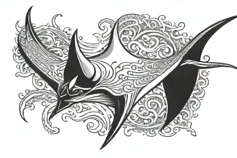 design a small tattoo of a manta-ray. include shading and the name aaron above the tail and the date 6/10/2000 under the tattoo design idea