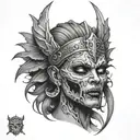 warrior queen front view zombie head tattoo design idea