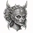 warrior queen front view zombie head tattoo design idea