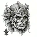 warrior queen front view zombie head tattoo design idea