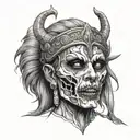 warrior queen front view zombie head tattoo design idea